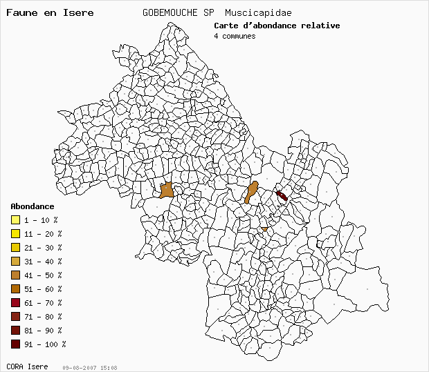 Carte Abondance: GOBEMOUCHE SP Muscicapidae en Isre