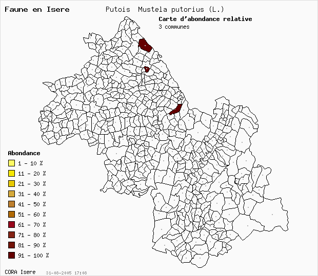Carte Abondance: Putois Mustela putorius (L.) en Isre