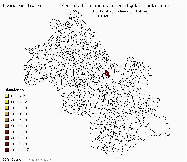 Carte Abondance: Vespertilion  moustaches Myotis mystacinus en Isre