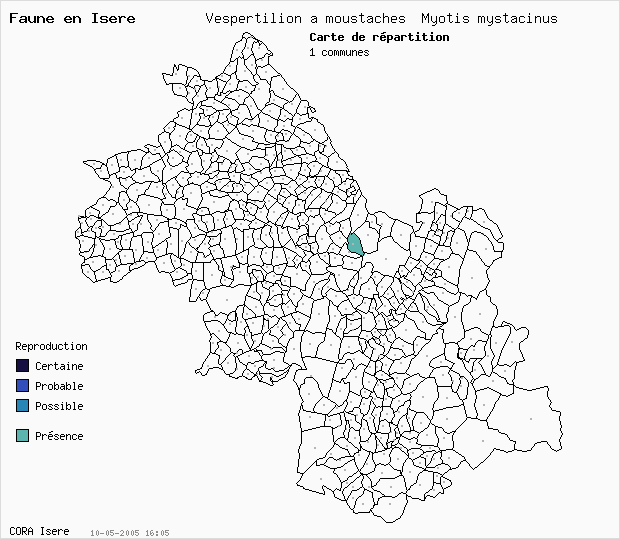 Carte Nidification: Vespertilion  moustaches Myotis mystacinus en Isre
