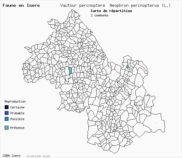 Carte Nidification: Vautour percnoptre Neophron percnopterus (L.) en Isre