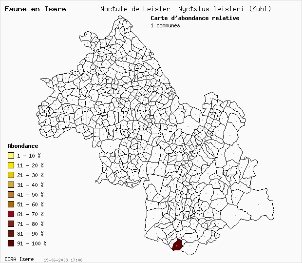 Carte Abondance: Noctule de Leisler Nyctalus leisleri (Kuhl) en Isre