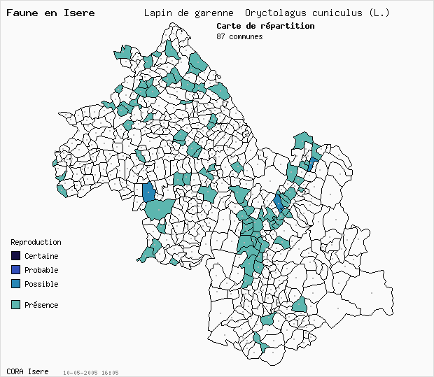 Carte Nidification: Lapin de garenne Oryctolagus cuniculus (L.) en Isre