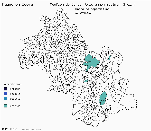 Carte Nidification: Mouflon de Corse Ovis ammon musimon (Pall.) en Isre