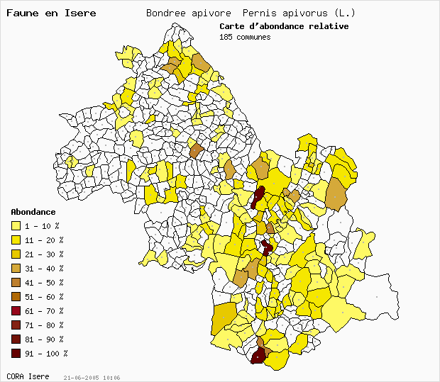 Carte Abondance: Bondre apivore Pernis apivorus (L.) en Isre