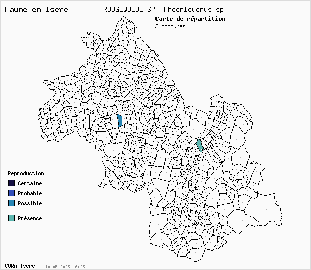 Carte Nidification: ROUGEQUEUE SP Phoenicucrus sp en Isre
