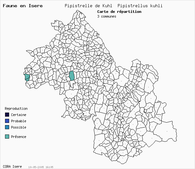 Carte Nidification: Pipistrelle de Kuhl Pipistrellus kuhli en Isre