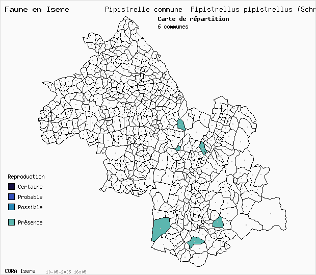 Carte Nidification: Pipistrelle commune Pipistrellus pipistrellus (Schreb) en Isre