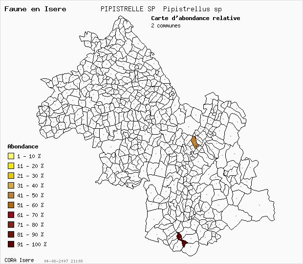 Carte Abondance: PIPISTRELLE SP Pipistrellus sp en Isre