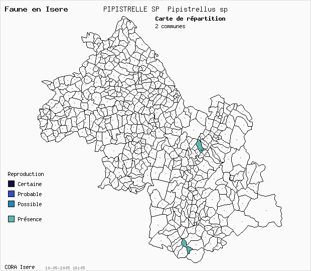 Carte Nidification: PIPISTRELLE SP Pipistrellus sp en Isre