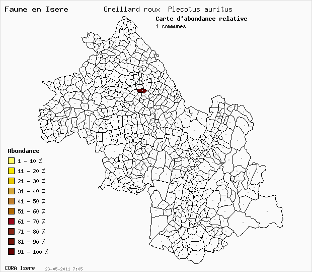 Carte Abondance: Oreillard roux Plecotus auritus en Isre