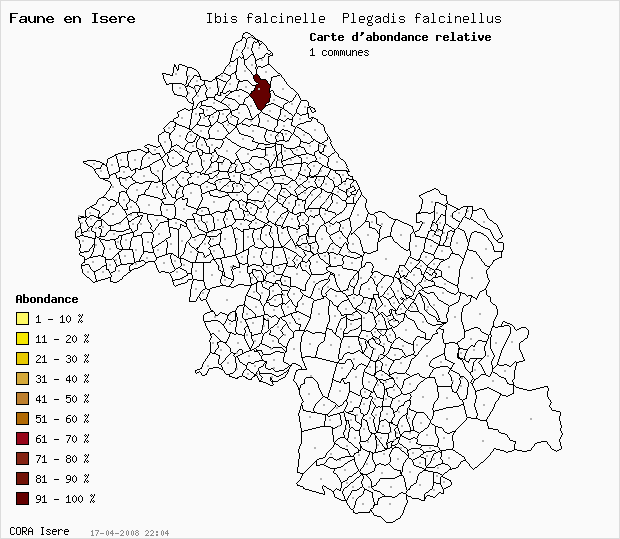 Carte Abondance: Ibis falcinelle Plegadis falcinellus en Isre