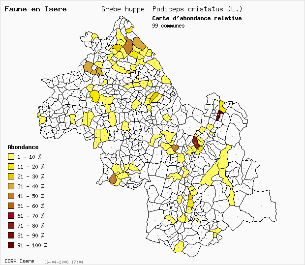 Carte Abondance: Grbe hupp Podiceps cristatus (L.) en Isre