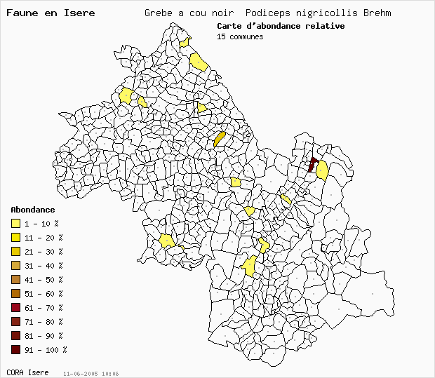 Carte Abondance: Grbe  cou noir Podiceps nigricollis Brehm en Isre