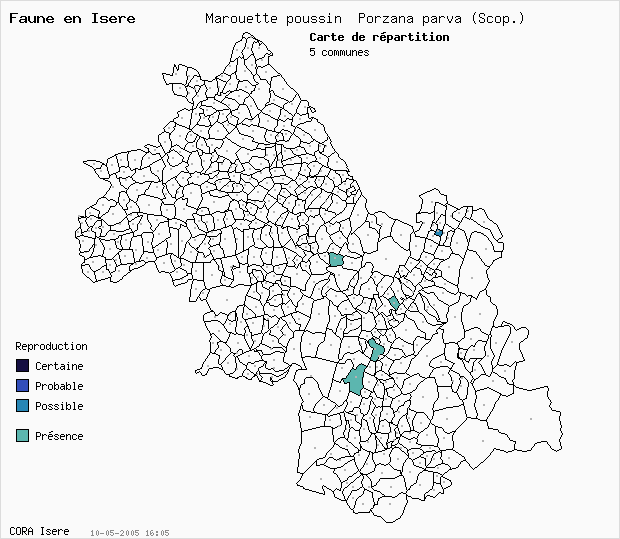 Carte Nidification: Marouette poussin Porzana parva (Scop.) en Isre