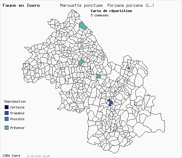Carte Nidification: Marouette ponctue Porzana porzana (L.) en Isre