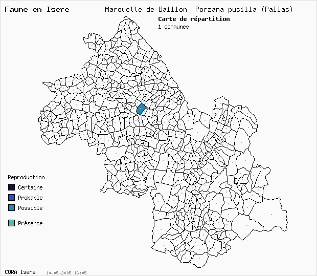 Carte Nidification: Marouette de Baillon Porzana pusilla (Pallas) en Isre