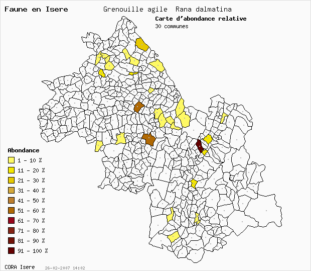 Carte Abondance: Grenouille agile Rana dalmatina en Isre