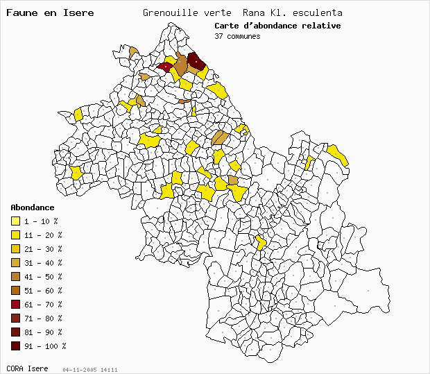 Carte Abondance: Grenouille verte Rana Kl. esculenta en Isre