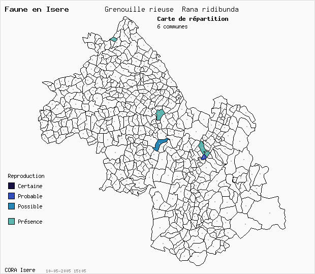 Carte Nidification: Grenouille rieuse Rana ridibunda en Isre