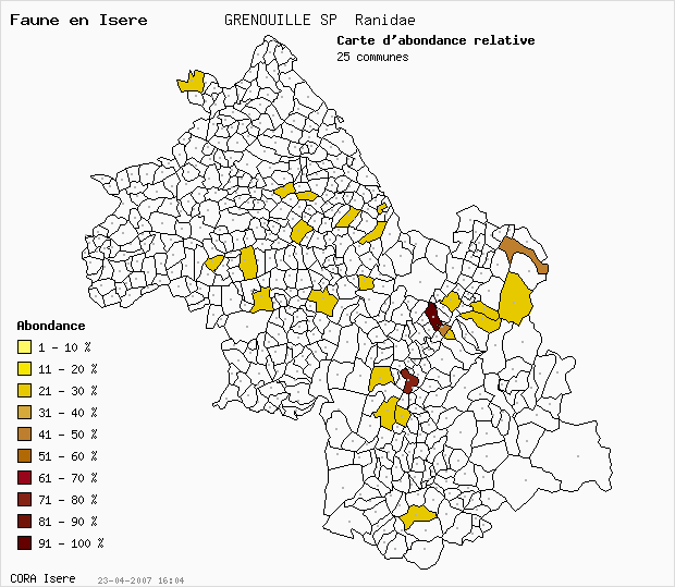Carte Abondance: GRENOUILLE SP Ranidae en Isre