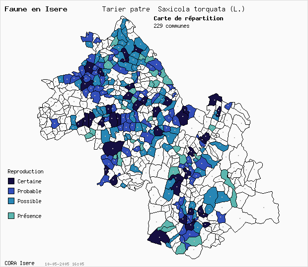 Carte Nidification: Tarier ptre Saxicola torquata (L.) en Isre