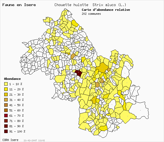 Carte Abondance: Chouette hulotte Strix aluco (L.) en Isre