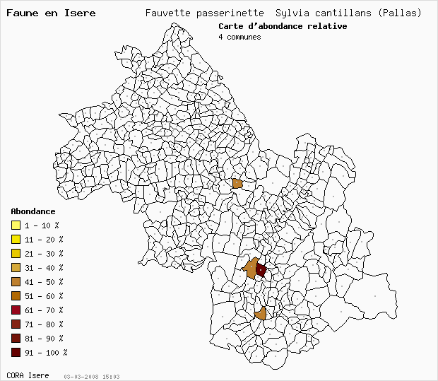 Carte Abondance: Fauvette passerinette Sylvia cantillans (Pallas) en Isre