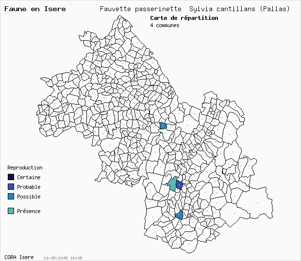 Carte Nidification: Fauvette passerinette Sylvia cantillans (Pallas) en Isre