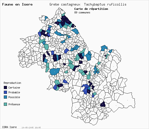 Carte Nidification: Grbe castagneux Tachybaptus ruficollis en Isre