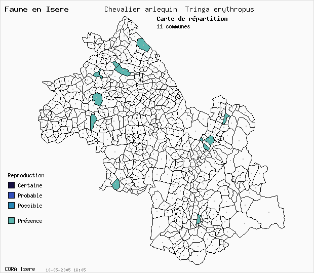 Carte Nidification: Chevalier arlequin Tringa erythropus en Isre