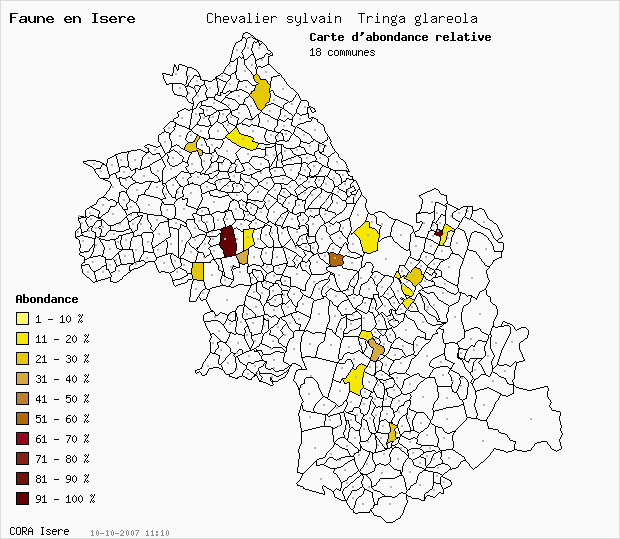 Carte Abondance: Chevalier sylvain Tringa glareola en Isre
