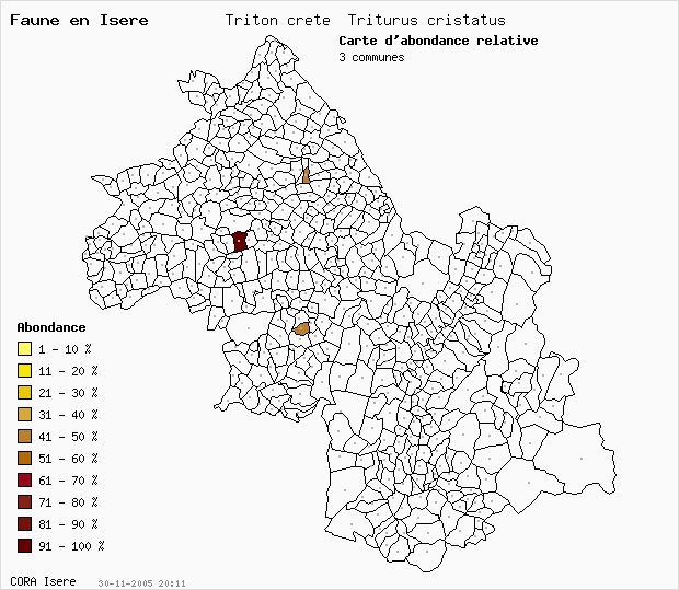 Carte Abondance: Triton crt Triturus cristatus en Isre