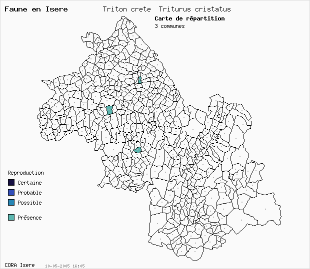 Carte Nidification: Triton crt Triturus cristatus en Isre