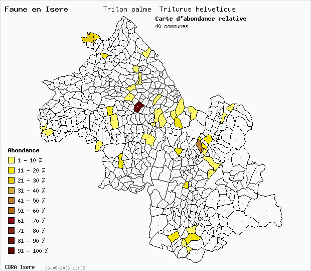 Carte Abondance: Triton palm Triturus helveticus en Isre