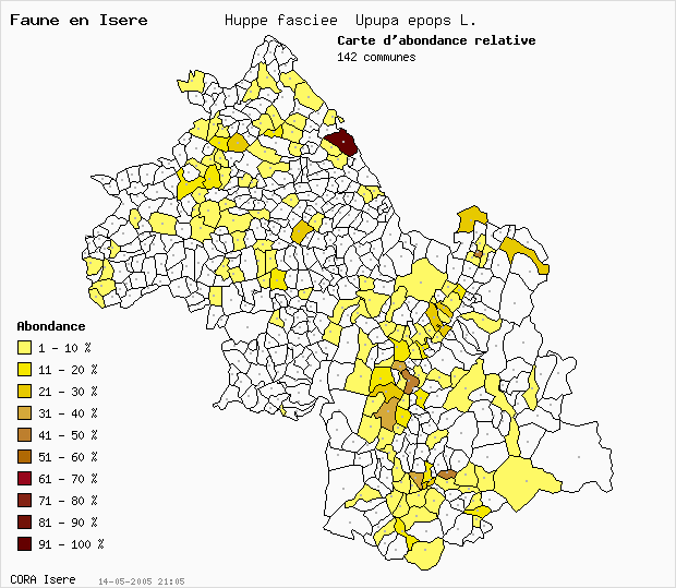 Carte Abondance: Huppe fascie Upupa epops L. en Isre
