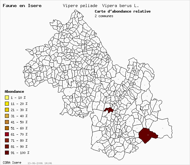 Carte Abondance: Vipre pliade Vipera berus L. en Isre