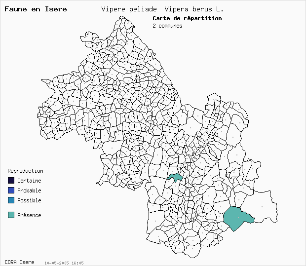 Carte Nidification: Vipre pliade Vipera berus L. en Isre