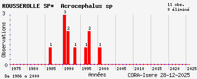 Evolution annuelle des observations de ROUSSEROLLE SP* Acrocephalus sp