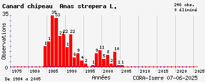 Evolution annuelle des observations de Canard chipeau Anas strepera L.
