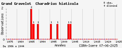 Evolution annuelle des observations de Grand Gravelot Charadrius hiaticula