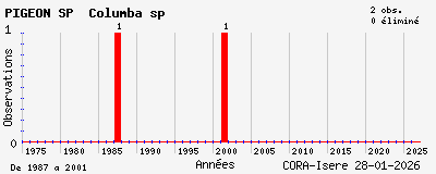 Evolution annuelle des observations de PIGEON SP Columba sp