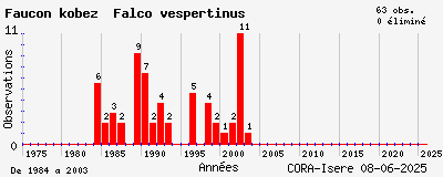 Evolution annuelle des observations de Faucon kobez Falco vespertinus