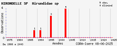 Evolution annuelle des observations de HIRONDELLE SP Hirundidae sp