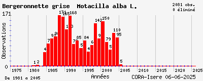 Evolution annuelle des observations de Bergeronnette grise Motacilla alba L.