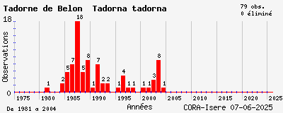 Evolution annuelle des observations de Tadorne de Belon Tadorna tadorna