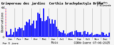 Observations saisonnires (par 5 jours) de Grimpereau des jardins Certhia brachydactyla Brehm