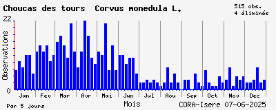 Observations saisonnires (par 5 jours) de Choucas des tours Corvus monedula L.