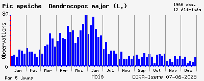 Observations saisonnires (par 5 jours) de Pic épeiche Dendrocopos major (L.)