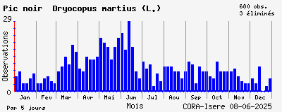 Observations saisonnires (par 5 jours) de Pic noir Dryocopus martius (L.)